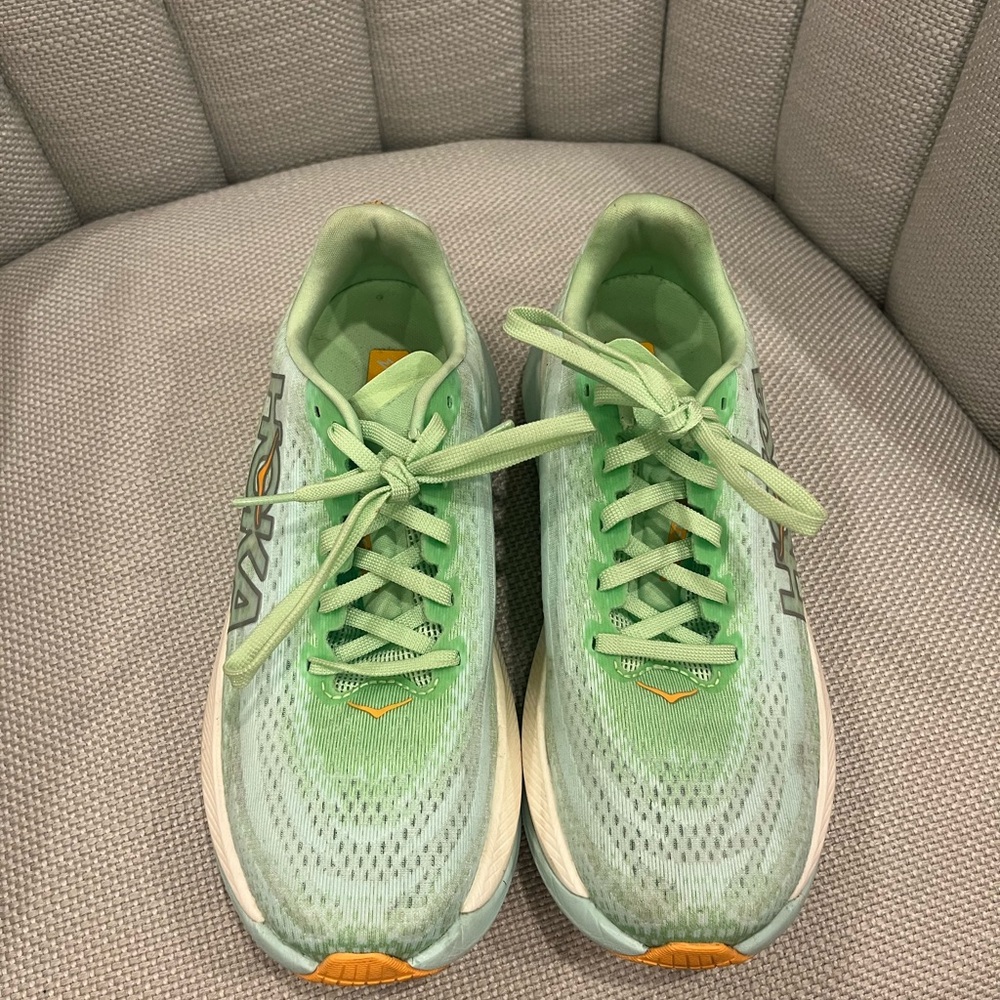 Hoka Women's Mach X Mint and Orange Running Shoes - Picture 3 of 9